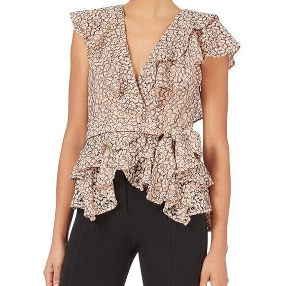 Marissa Webb Tops - Marissa Webb Pink Faux Wrap Laytered Ruffle Floral Lace Peplum Top XS